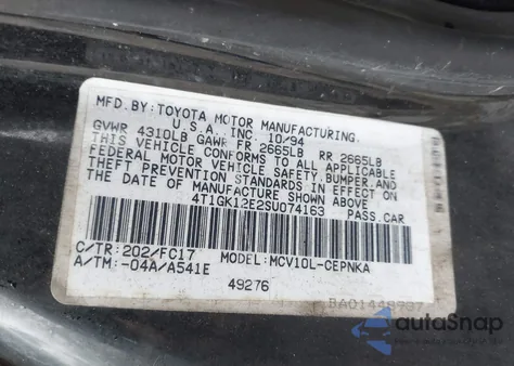 1995 Toyota Camry Le из США, поврежденный, VIN 4T1GK12E2SU074163